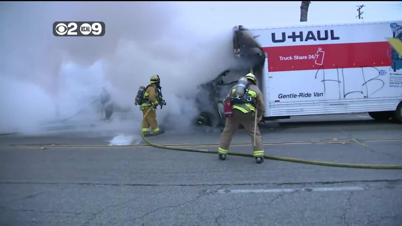 EXCLUSIVE VIDEO Firefighters Battle UHaul Fire In Bellflower After