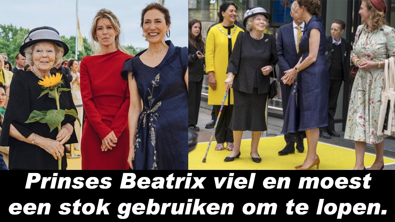 Prinses Beatrix viel en moest een stok gebruiken om te lopen.