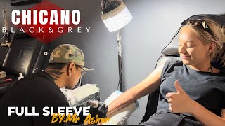 Download Lagu Chicano full sleeve tattoo black and Grey style || by Mr Ashar at Tony Boii tattoo studio bali MP3
