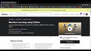 Machine Learning using Python  - Udemy