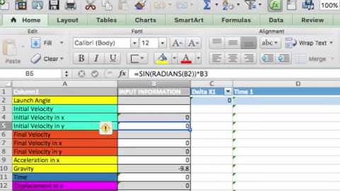 EXCEL Projectile Motion Calculator