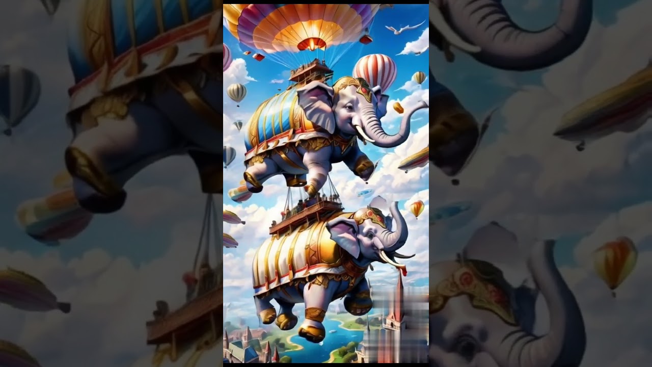 Elephant Flying on Sky