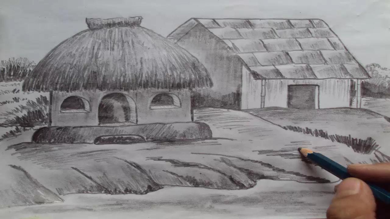How to Draw a House, Shading with Pencil - YouTube