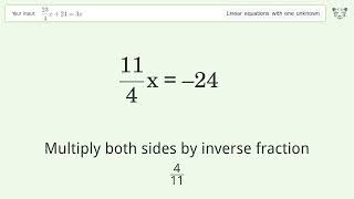Solve 23/4x+24=3x: Linear Equation Video Solution | Tiger Algebra