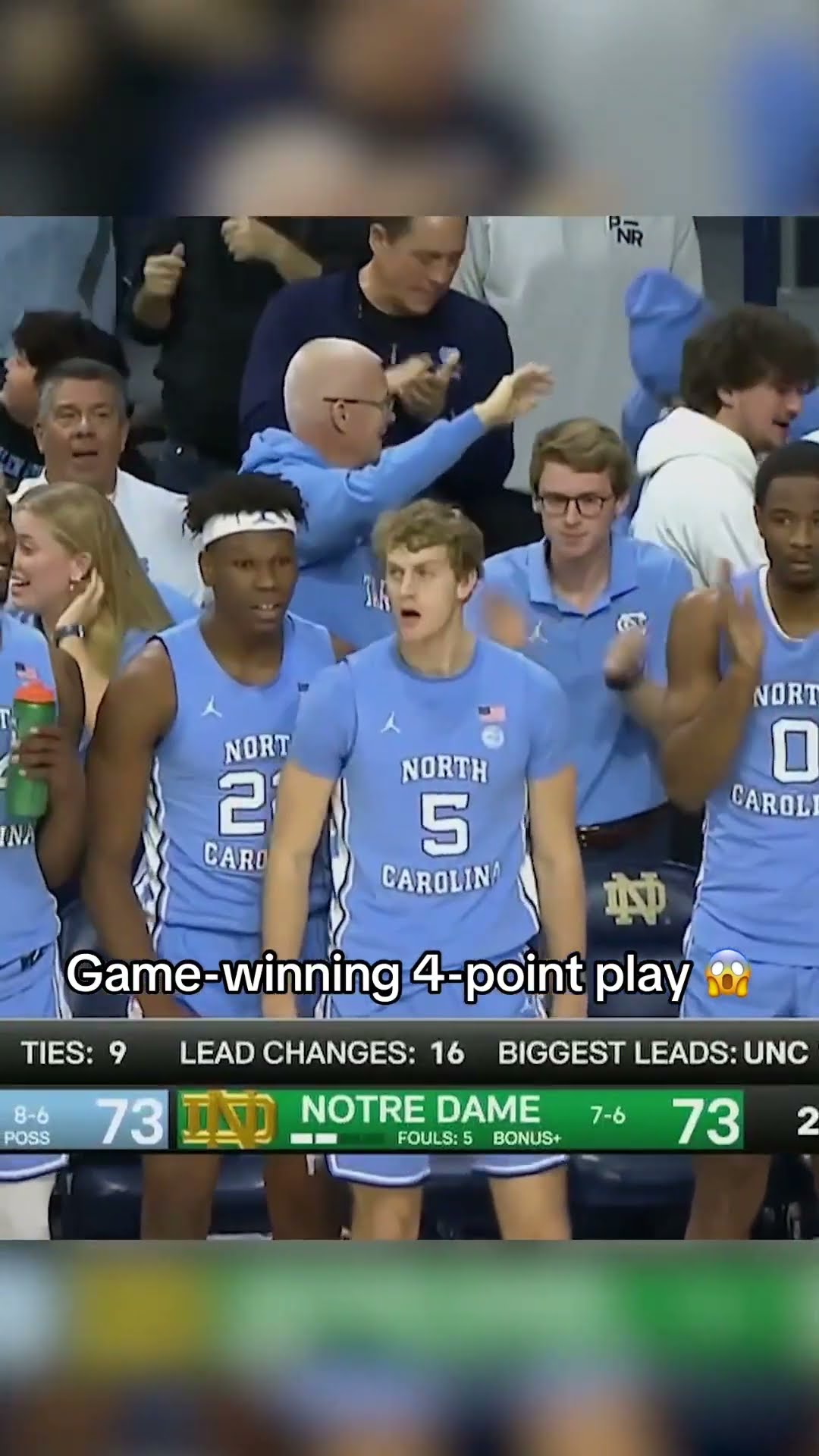 UNC's Elliot Cadeau converts the game-winning 4-point play ? (Courtesy: CBS Sports)