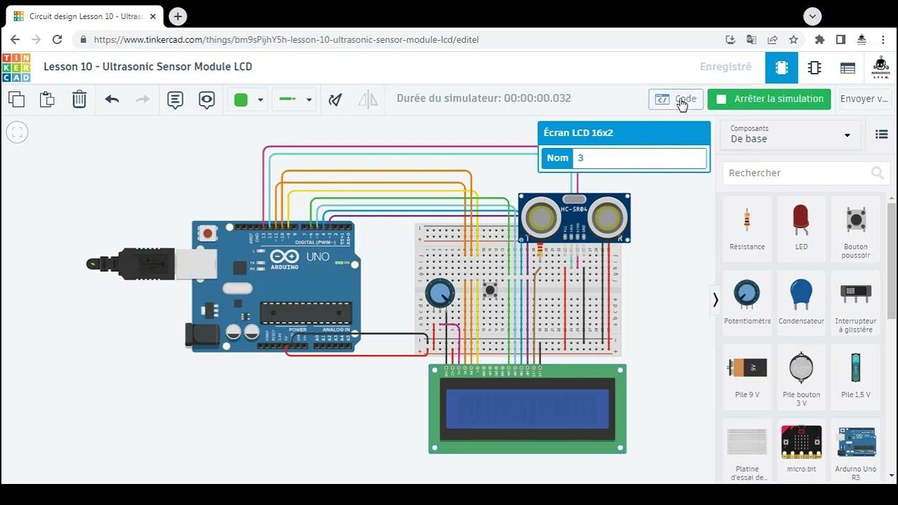 Lesson 10 Ultrasonic Sensor Module LCD TinkerCad + Arduino - YouTube