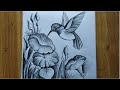 how to draw easy bird and flowers step by step with pencil sketch for beginners,easy bird drawing,