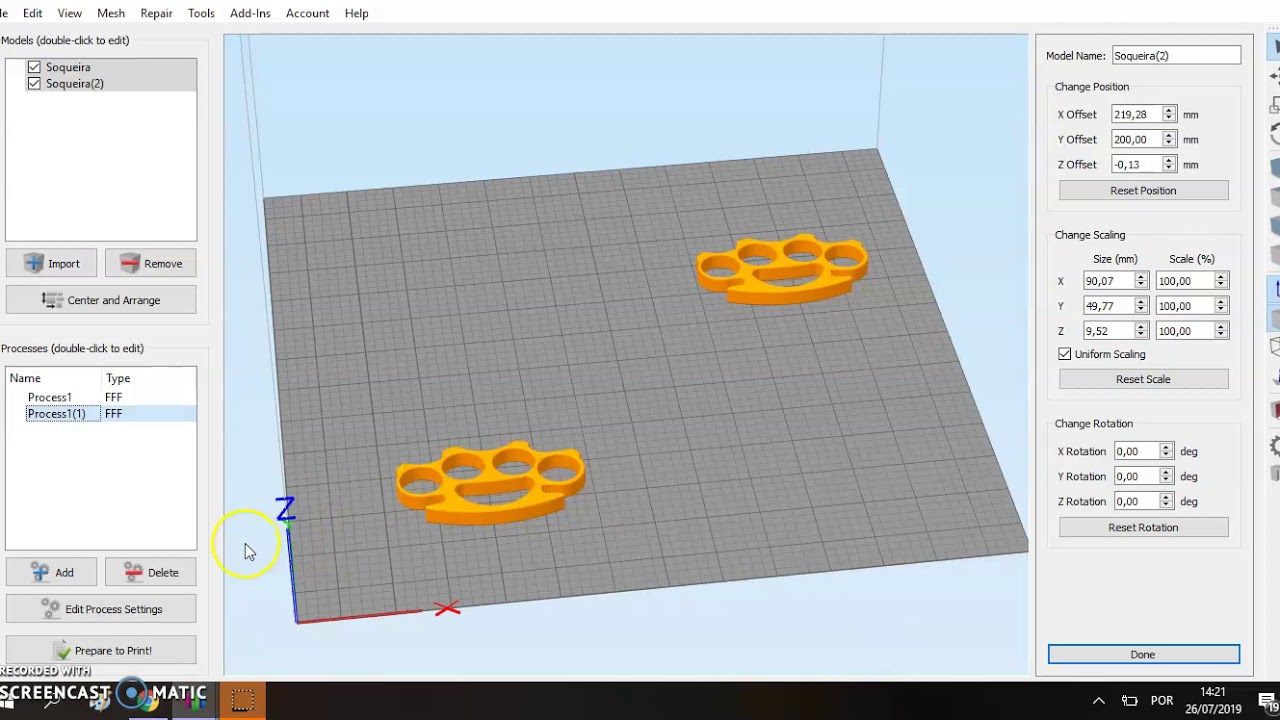 Impressão de duas peças separadas no Simplify 3D