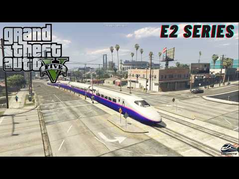 SHINKANSEN E2 SERIES Japanese Bullet Train Enters Los Santos Highway (GTA V) #ShinkansenE2