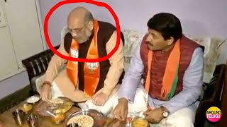 Indian Home Minister Amit Shah Simplicity..Having Dinner at BJP karyakarta's House At Delhi..