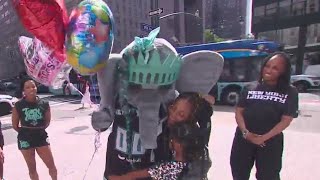 New York Liberty celebrate mascot's fourth season in Brooklyn