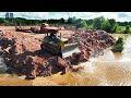 Old Project But Massive Lot Of Stone Clearing By Bulldozer KOMATSU D61EX Truck Unloading Stone