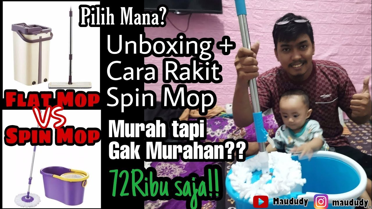 MURAHH!! Unboxing+Rakit Spin Mop Alat Pel Putar Setelah Kebimbangan