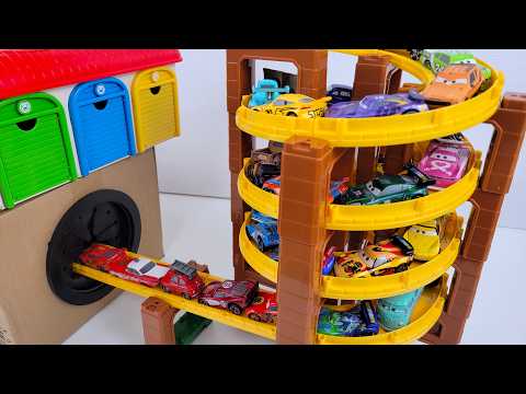 車のおもちゃ☆TAYOガレージ＆スパイラルコース☆We raced the toy car that came out of the TAYO garage along a spiral track