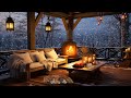 Relaxing under the winter cabin awning  beautiful relaxing music with crackling fireplace
