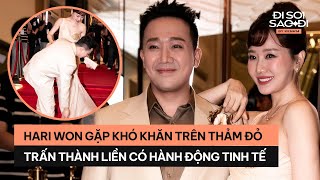 Trấn Thành ân cần chỉnh váy cho 