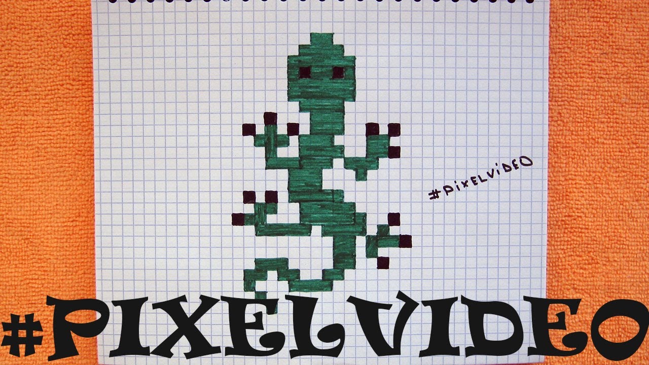 How to draw a lizard graph paper pixel art #pixelvideo - YouTube