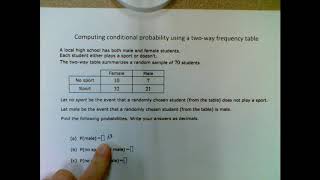 Geometry - Computing conditional probability using a two way frequency table