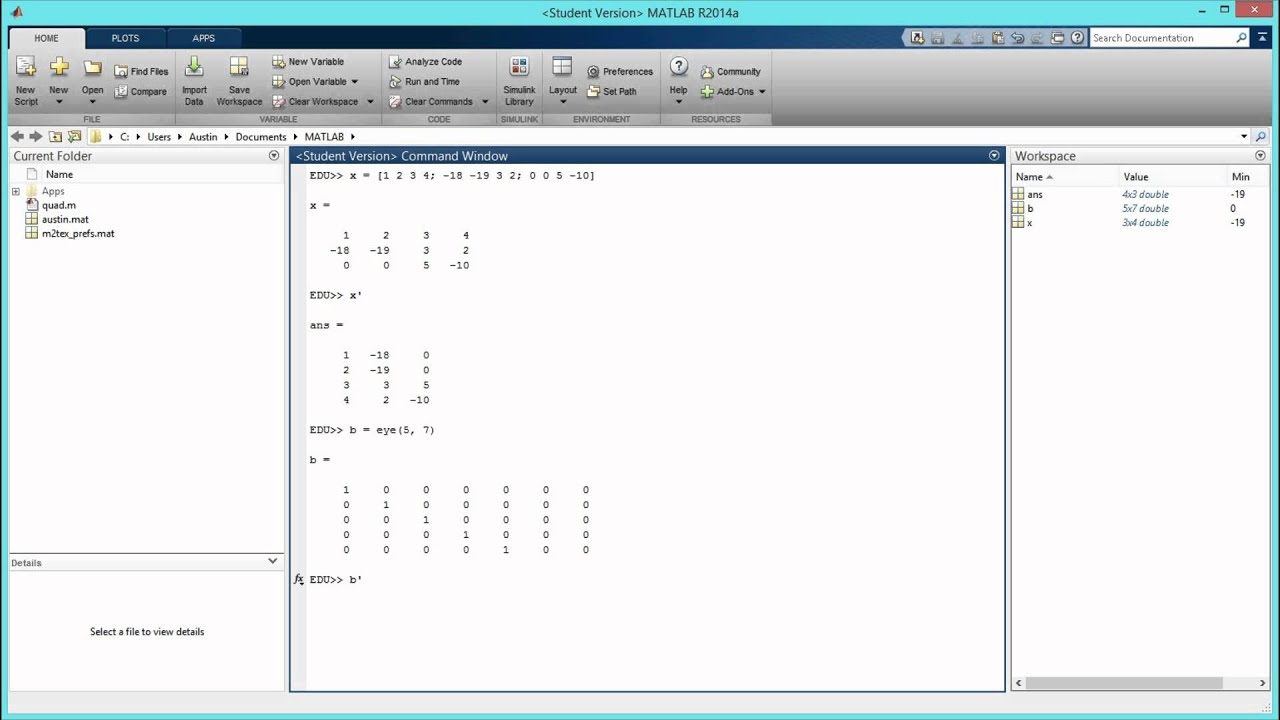 How to Transpose a Matrix in MATLAB. [HD] - YouTube