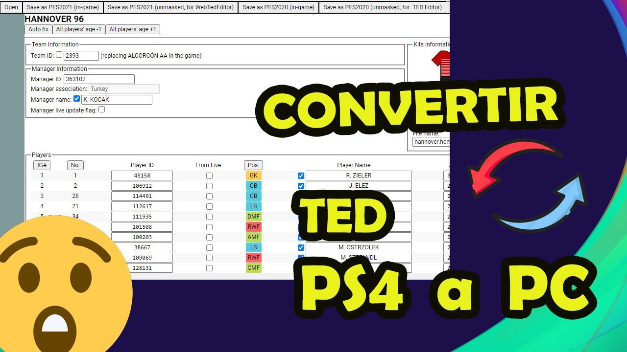 Convertir TED de PS4 a PC - PES 2020/2021 - YouTube