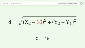 Find the distance between two points p1 (16,68) and p2 (-83,-91): Step-by-Step Video Solution