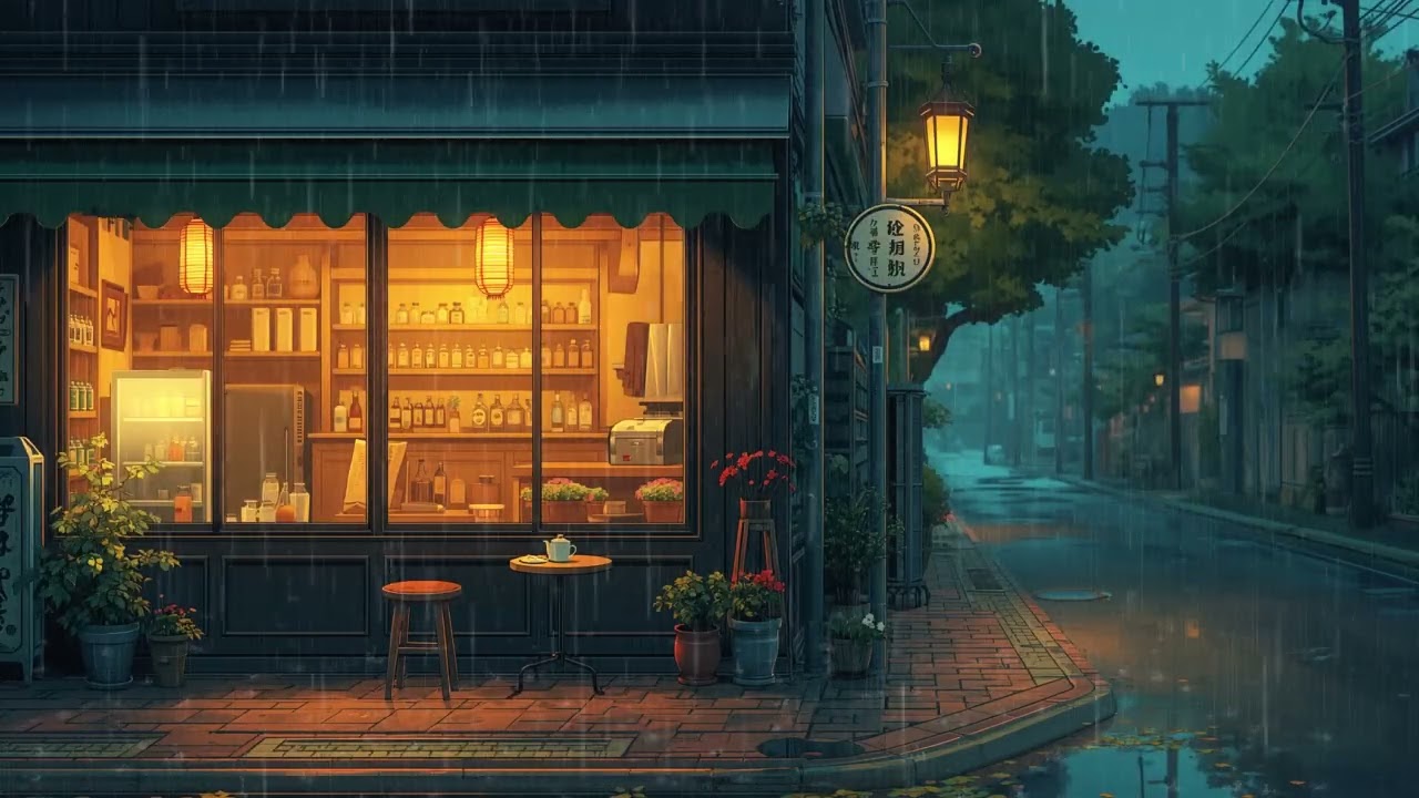Rainy Night at Café ☕ Soft Lantern Glow & Quiet Riverside | Chill Lofi Beats for Study & Relax