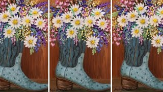 Learn how to paint cowboy boots with wildflowers in this free step by step acrylic painting tutorial by Angela Anderson. Easy to follow 
