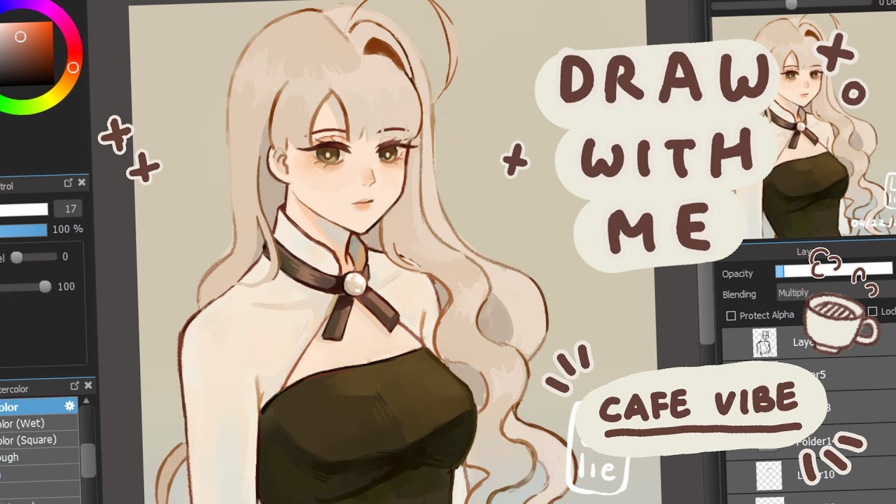 Draw with me | Simple OC draw | Medibang Paint Pro | w/ cozy rainy cafe ...