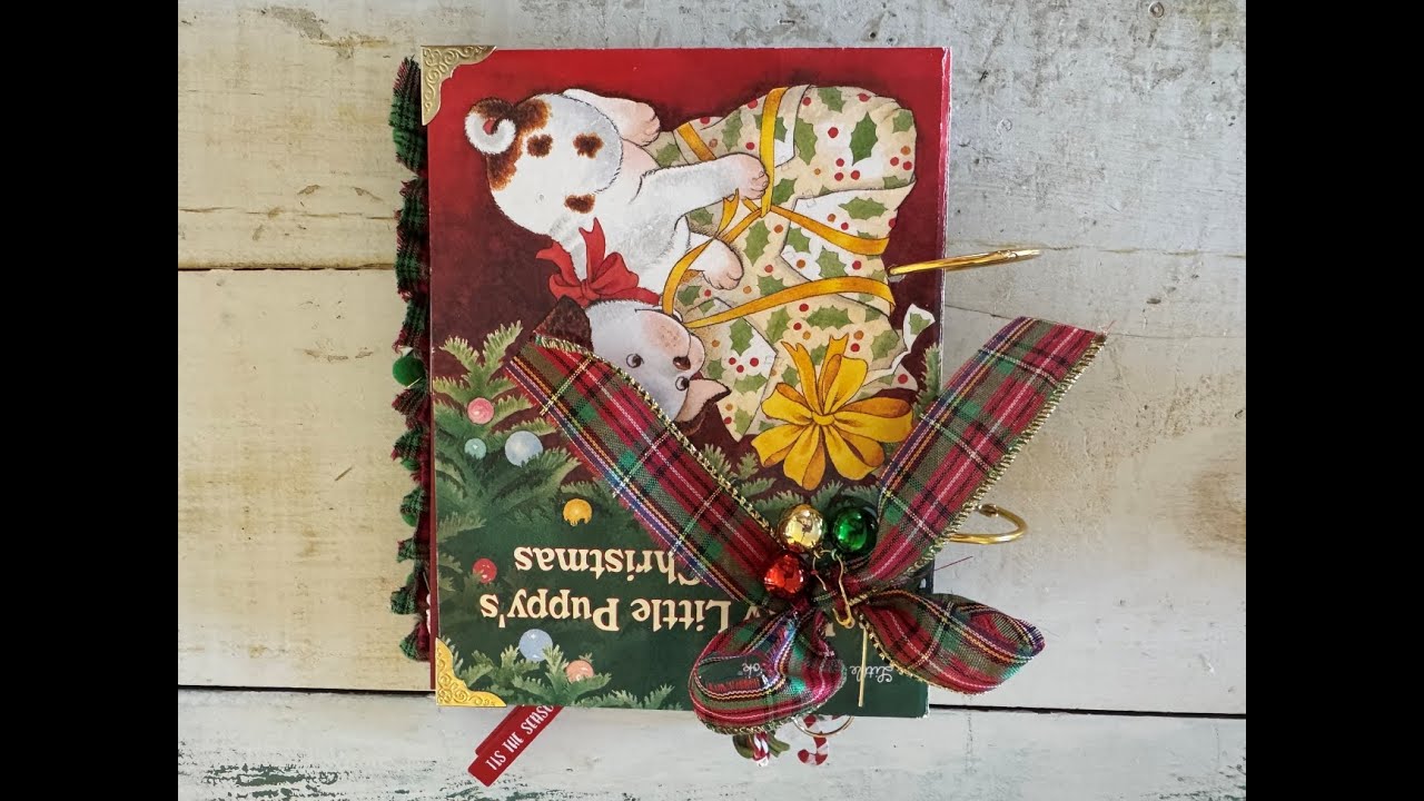 Перелистывание маленькой золотой книжки-журнала ручной работы с рождественскими открытками ~ Продано