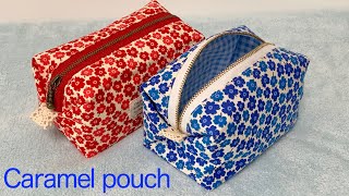 裏地付きキャラメルポーチの作り方♪100均カットクロス使用/簡単DIY  How to sew a Caramel pouch