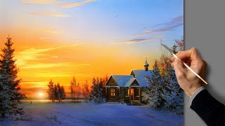 Acrylic Landscape Painting  Winter Sunset / Easy Art / Drawing Lessons / Satisfying Relaxing.