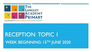 Reception Topic - Week Eight - Lesson One