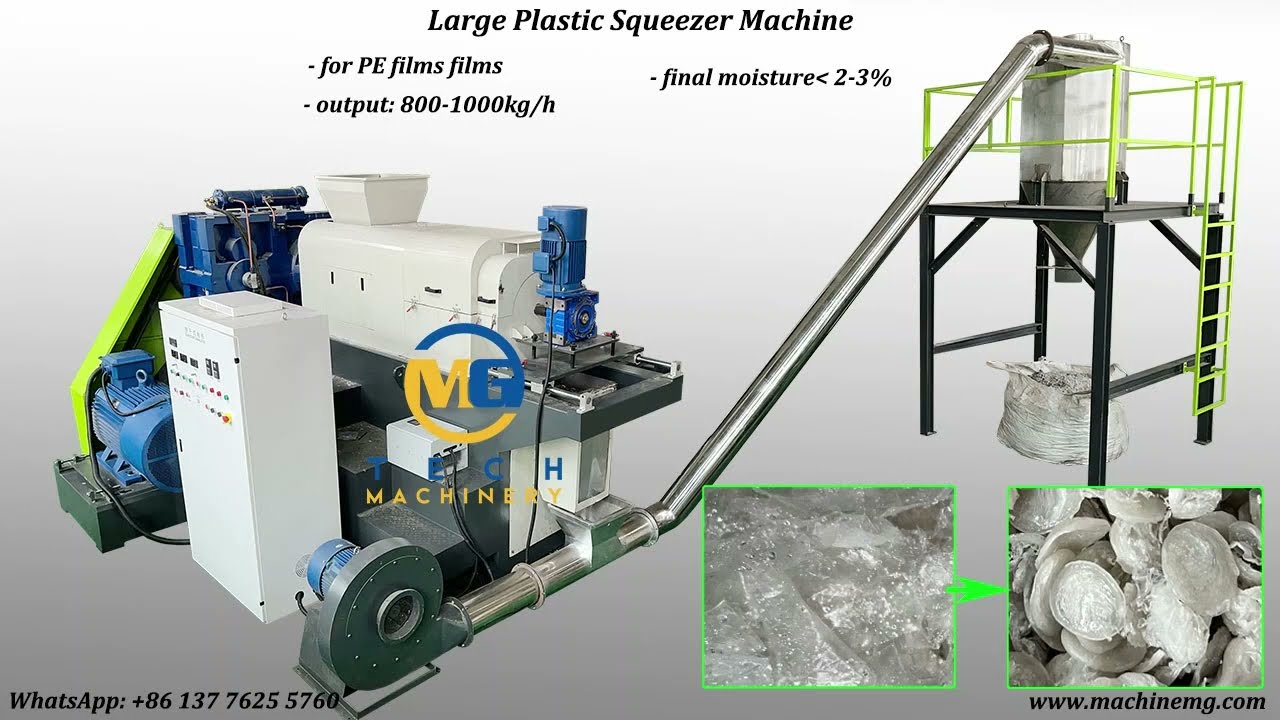 Large plastic squeezer machine for PE film dewatering and granulating 800-1000kg/h (2023)