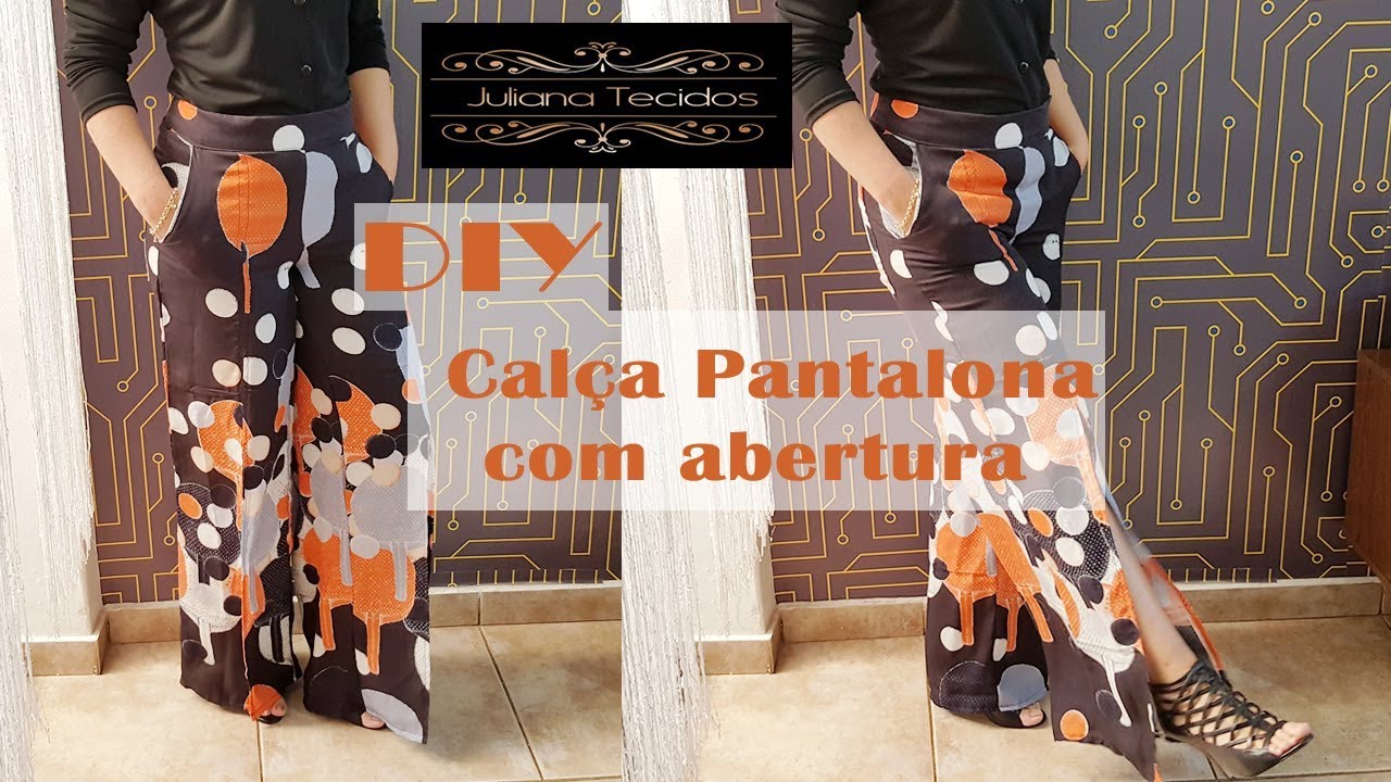 calça pantalona no meio da perna