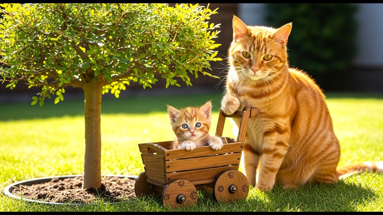 Mama Cat Repairs a Broken Cart to Help Her Kitten Ride Again | Cute Cat Story