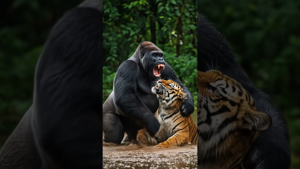 Epic Jungle Clash: Silverback Gorilla vs. Bengal Tiger