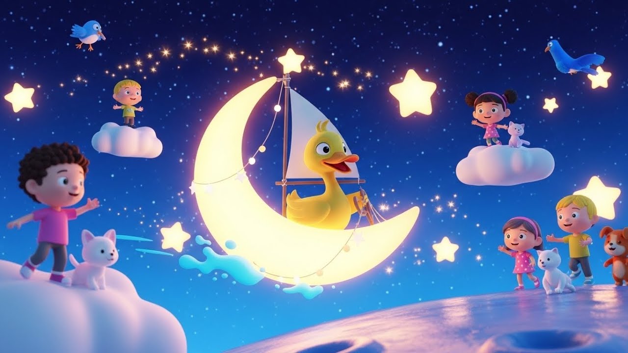 Утка плывет на лунной лодке | Популярная детская песенка | Пойте вместе с детьми