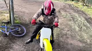 learning to ride a Suzuki JR80 manual moto x bike with clutch and gears