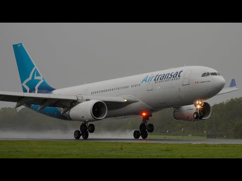 WET LANDINGS at Manchester Airport during Storm Babet - October 2023