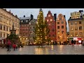 Christmas in Stockholm Old Town. Virtual walk with seasonal street life and sounds