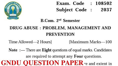Gndu BCom 2nd Semester Drug Abuse Question Paper || Bcom 2nd Semester Drug Abuse Question Paper