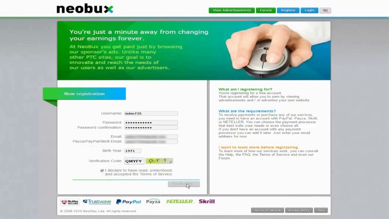 NeoBux Регистрация Часть 1