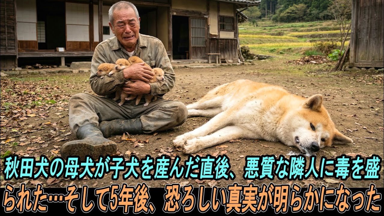 秋田犬の母犬が子犬を産んだ直後、悪質な隣人に毒を盛られた…そして5年後、恐ろしい真実が明らかになった！