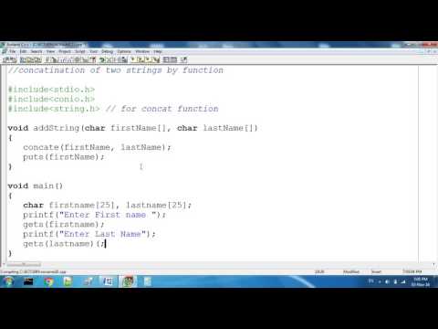 Concatination of Two Strings by Function in C Programming