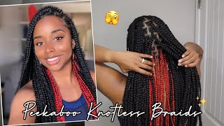 Tutorial DIY Menjepit Rambut | Kepang Panjang Tanpa Simpul Warna Merah Peekaboo (Kepang Bawah Merah) screenshot 2