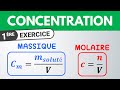 Calculer une concentration massique et molaire  exercice  chimie