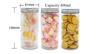 China manufacturer 400 ml 14 oz round PET plastic bottle food grade seal jars with aluminum lid