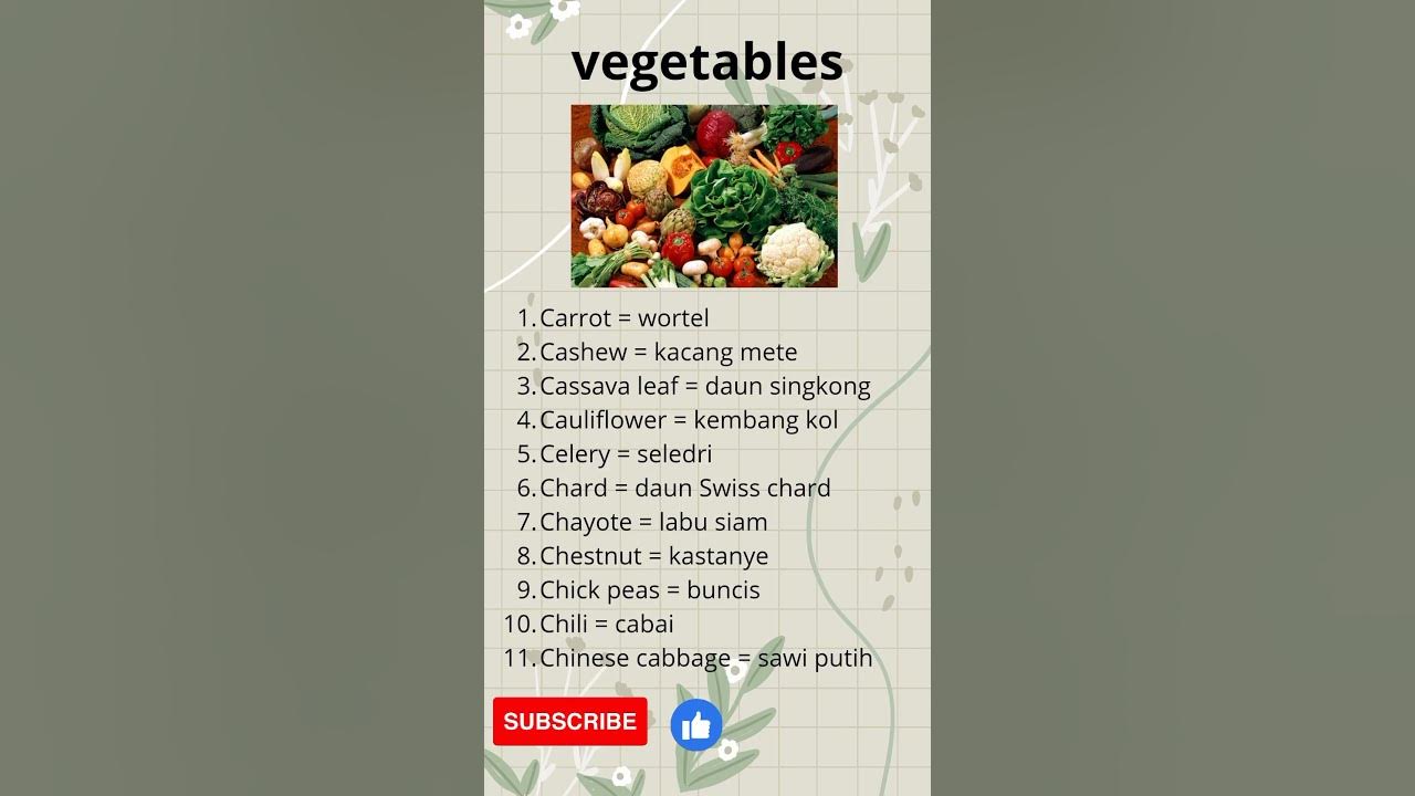 vegetables (sayuran) dalam bahasa inggris #belajarbahasainggris
