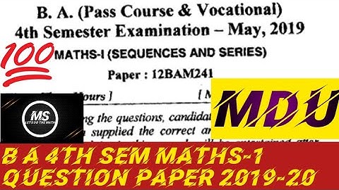 B A 4th sem Maths-1 (sequence and series) question paper 2019-20 # MDU