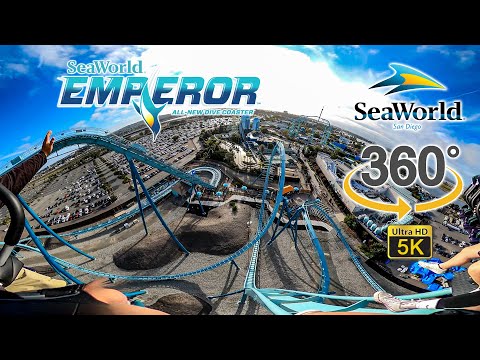 VR 360 5K Emperor Dive Roller Coaster On Ride Front Row POV SeaWorld San Diego